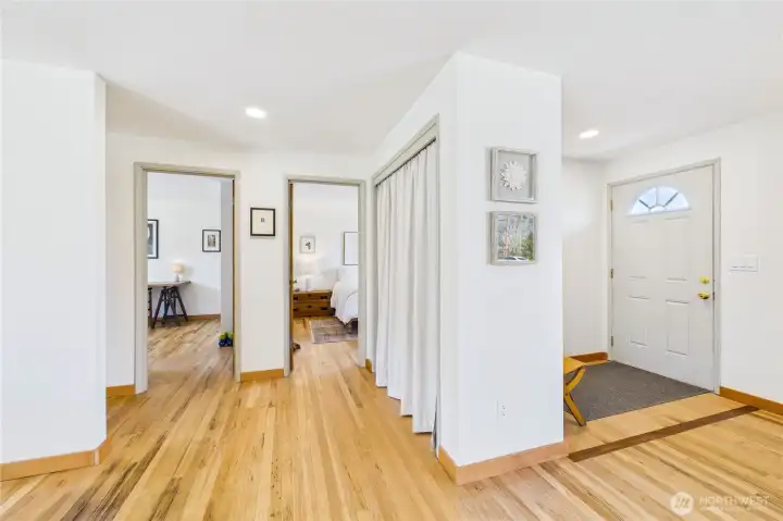 Doors lead to two bedrooms