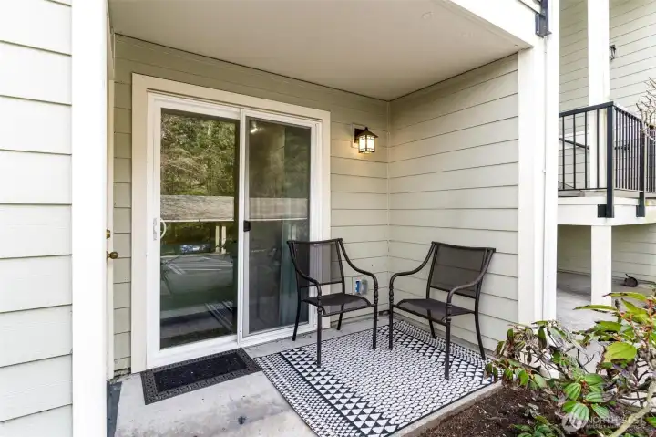 Enjoy a cozy private patio, perfect for morning coffee or relaxing in the fresh air.
