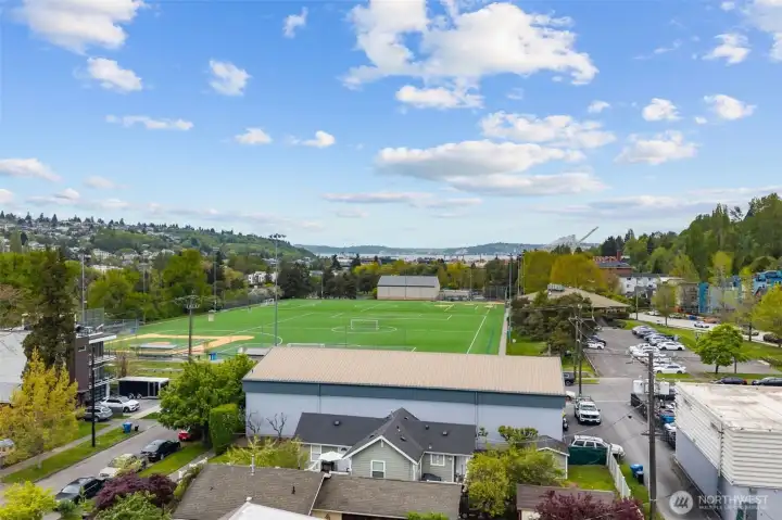 View of Delridge Playfield taken from 20 ft above ground level