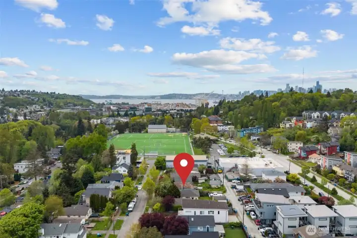 Aerial view highlighting proximity to West Seattle Golf Course and Delridge