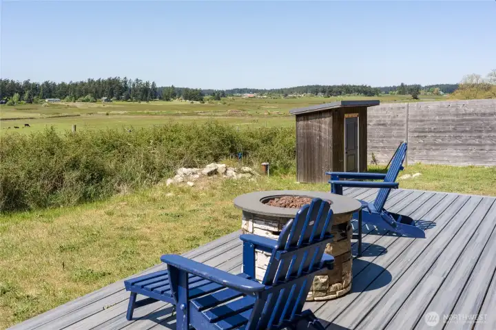 Peaceful, private location with all day sun.  Well house pictured at end of deck.