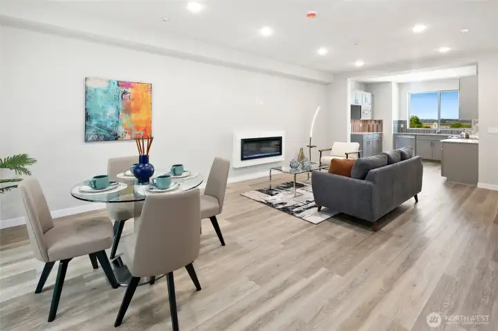 Very Open living with a modern fireplace