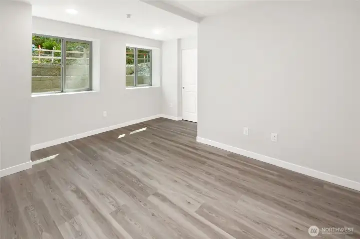 oversized bedroom on the lower level
