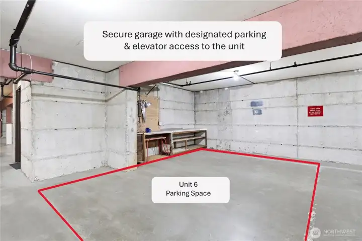 Secure garage parking with elevator access, that allows the unit to be fully accessible.