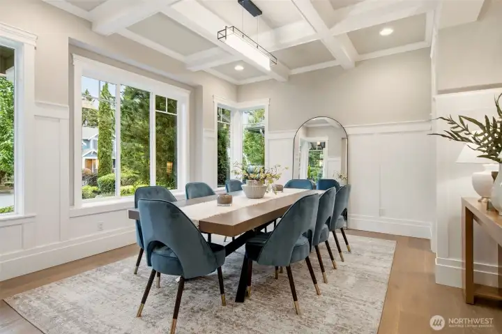 Large dining room situated off entry and adjacent to butlers pantry connected to kitchen