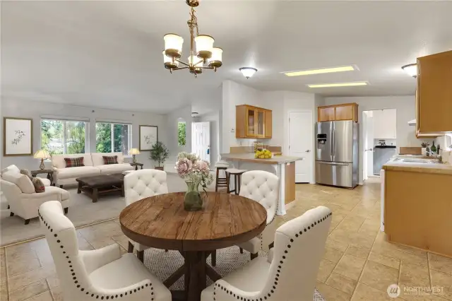 Virtual Staging of living and dining area.