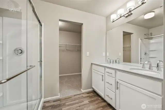 Primary Bathroom-Interior Pictures: Disclaimer- Photos are of another Finley floor plan from a previous community, photos are for illustrative purposes only. Finishes, flooring, upgrades, or other features may vary.