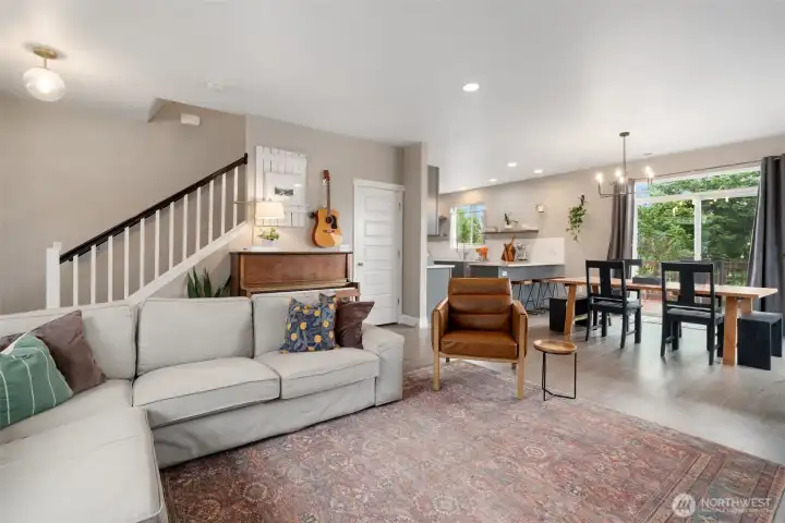 The spacious floor plan has open sight lines, and lots of windows to let the light shine in.