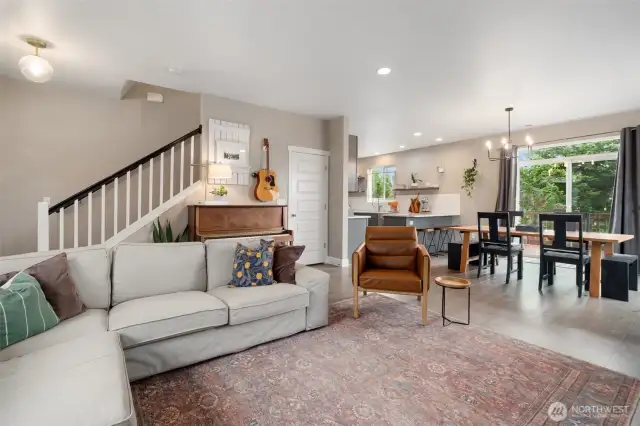The spacious floor plan has open sight lines, and lots of windows to let the light shine in.