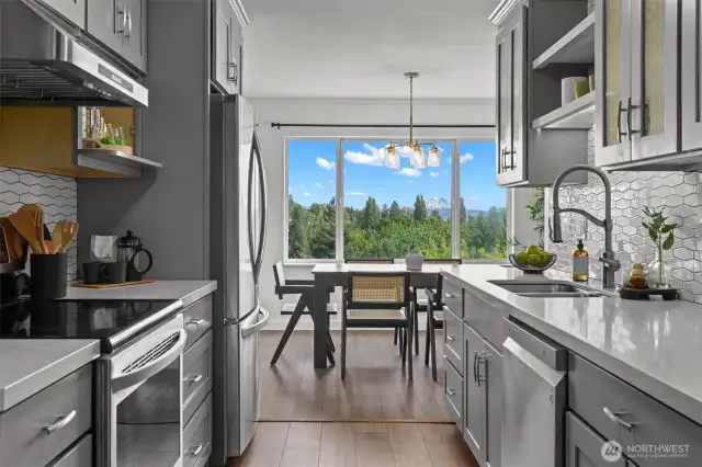Thoughtful design meets a timeless backdrop in this refreshed kitchen perfectly paired with that iconic view of The Mountain.
