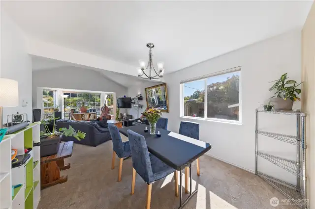 You can really see how open the living and dining spaces are.  Lots of possibilities to design and decorate the space to suit your needs.