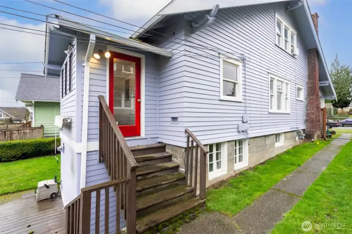 Convenient walking path from front yard to back.