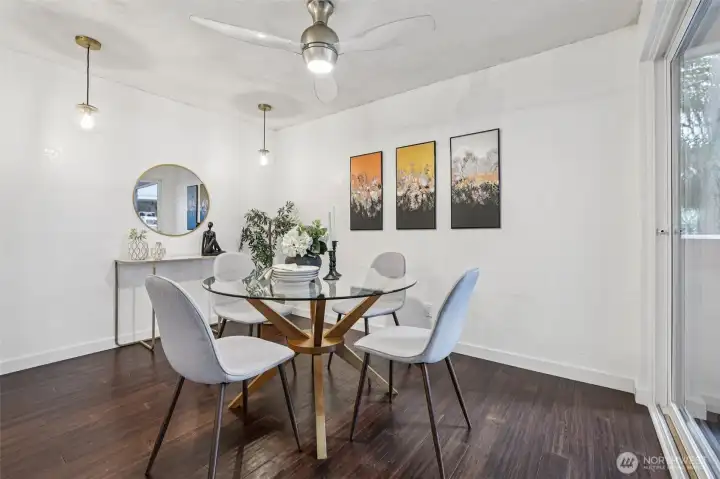 Dining Room with sliding door access to private Patio