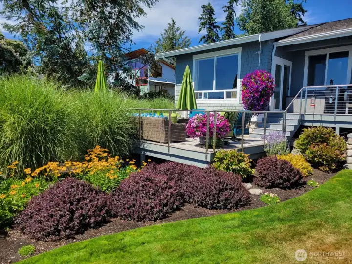 Mature landscaping in Spring/Summer