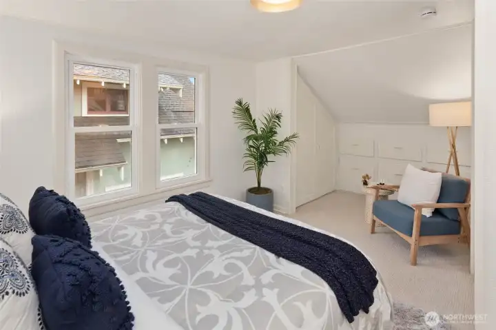 One of two upstairs bedrooms with large closets & great storage space.