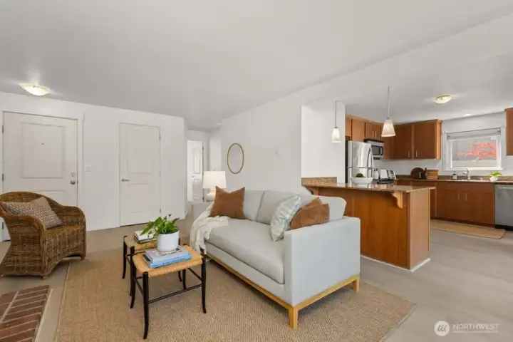 Living room open to the kitchen