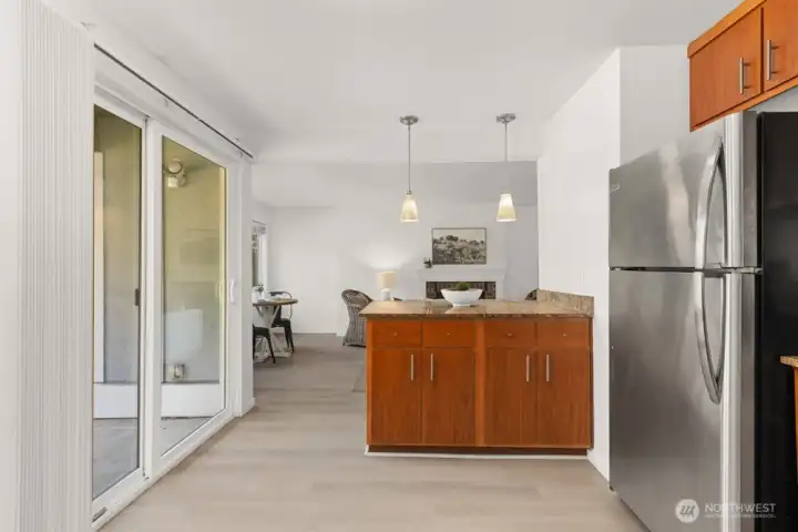 Kitchen with slider onto patio