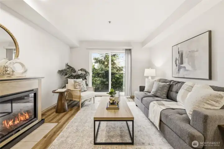 Gas fireplace and newer flooring throughout.