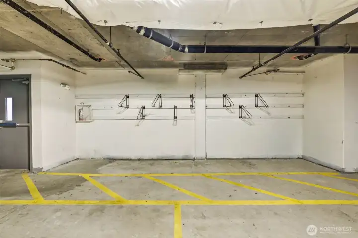Bicycle storage on 2nd level garage, easily accessible to condo unit front door.