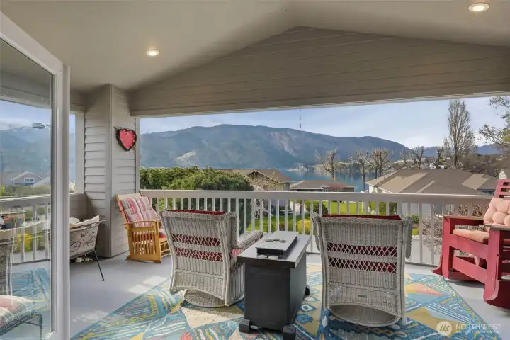 Covered outdoor living space through the french doors