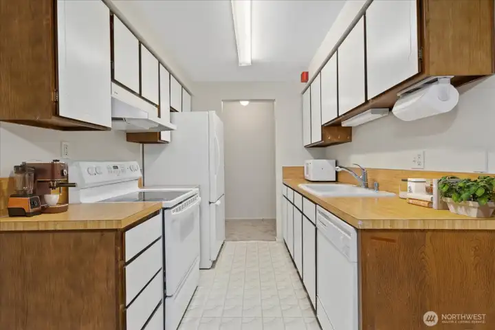 Virtually staged kitchen.
