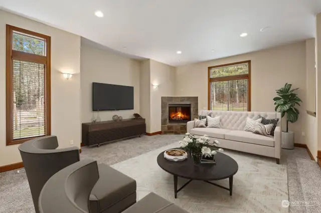 Living room with cozy fireplace (Virtually Staged)