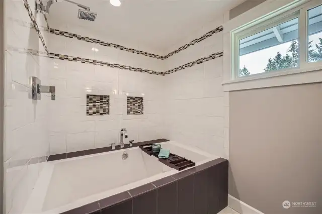 Hall bathroom with giant tub shower combo