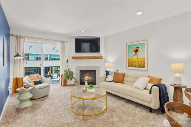 Living room with cozy gas fireplace