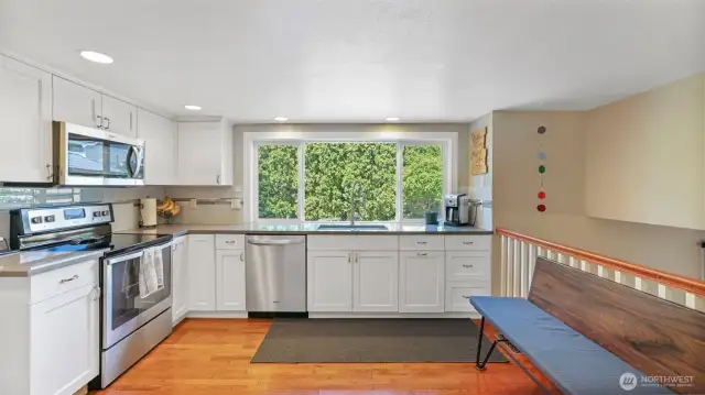 Ample countertops and extensive cabinet storage help keep your kitchen organized and clutter-free
