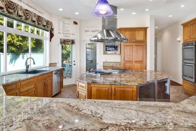 A true Chef's kitchen with lots of storage (including a walk-in pantry), custom cabinets, plenty of counterspace and high-end appliances