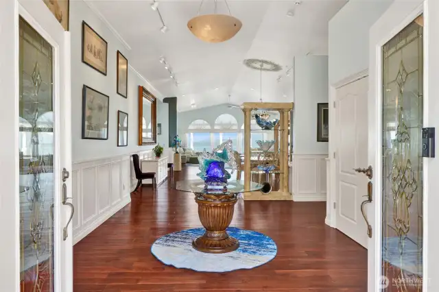Be greeted with a large, open entryway