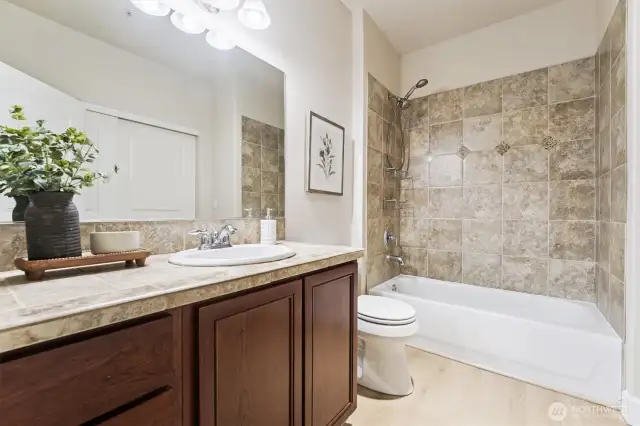 Primary bathroom with plenty of counter space.