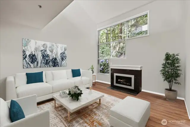 Living room w/vaulted ceilings.