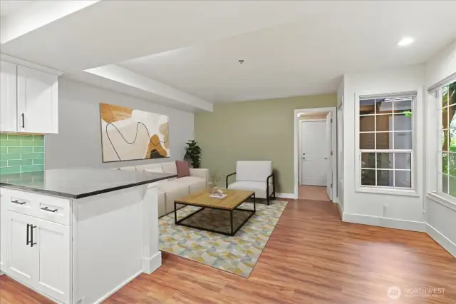 Kitchen with family room.