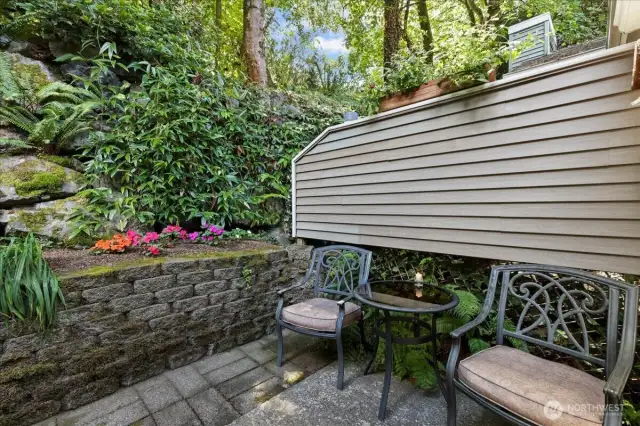 Private patio backs up to Inglemoor Golf Course.