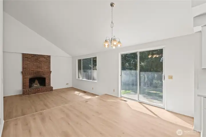 Woodburning fireplace at family room, just in time for Thanksgiving gathering