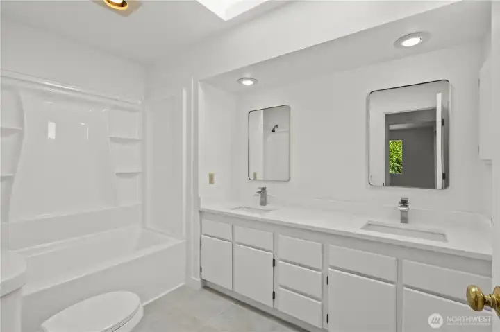 Double vanity, upstairs hall bath.