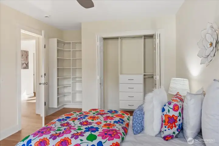 Built-in shelves and more storage.