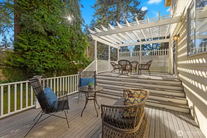 South facing large entertainment style deck with fully fenced yard.
