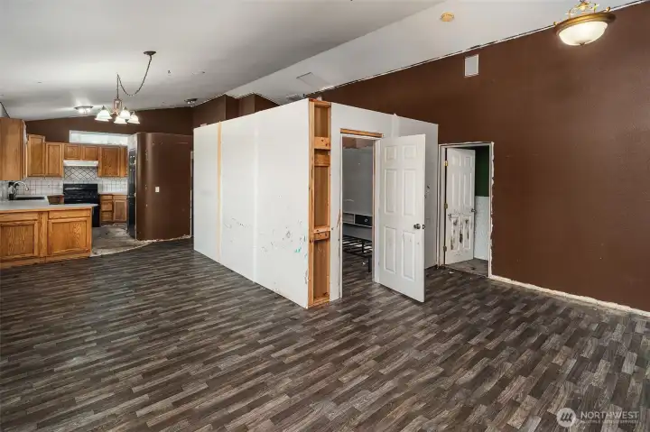Main room and kitchen, includes addiitonal walls added.