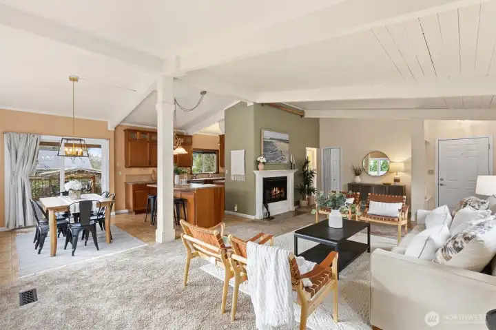 Open concept ties in all common areas.