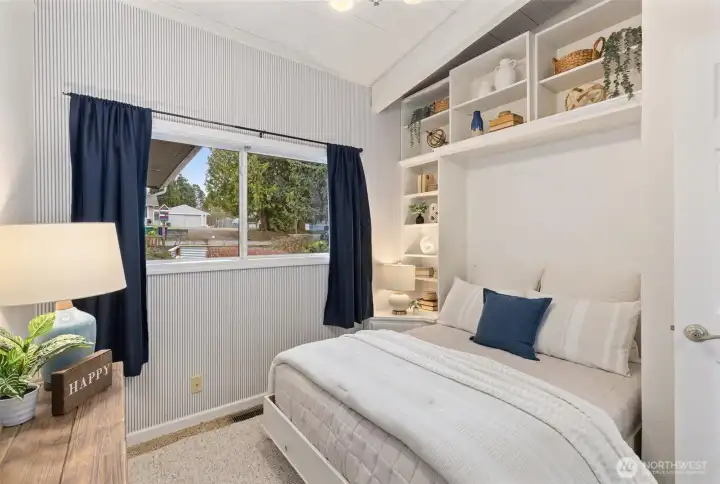 Murphy bed offers flexibility for overnight guests or a WFH office space.