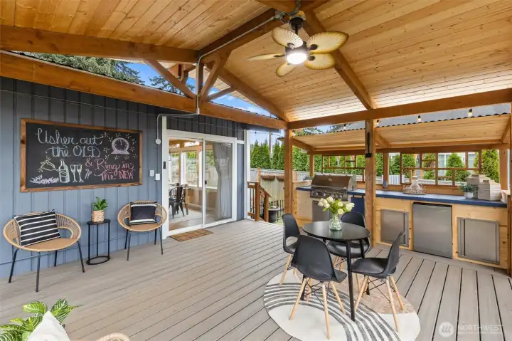 Covered deck offers year-round use.