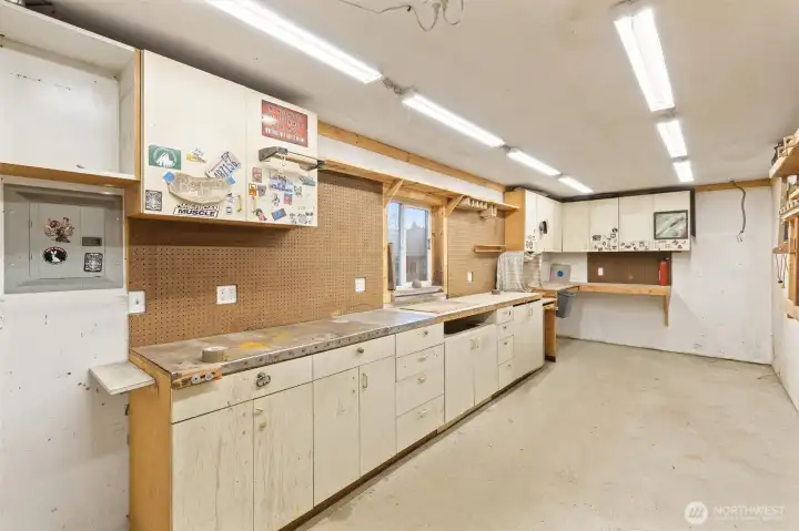 Inside the detached 10x24 shed.