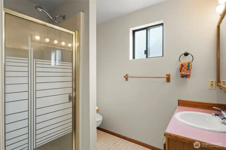 Downstairs bathroom with walk-in shower