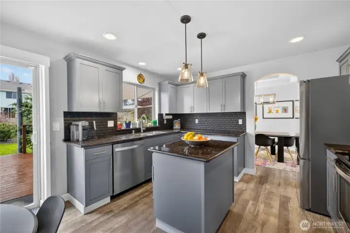 Island is perfectly sized for extra prep space.