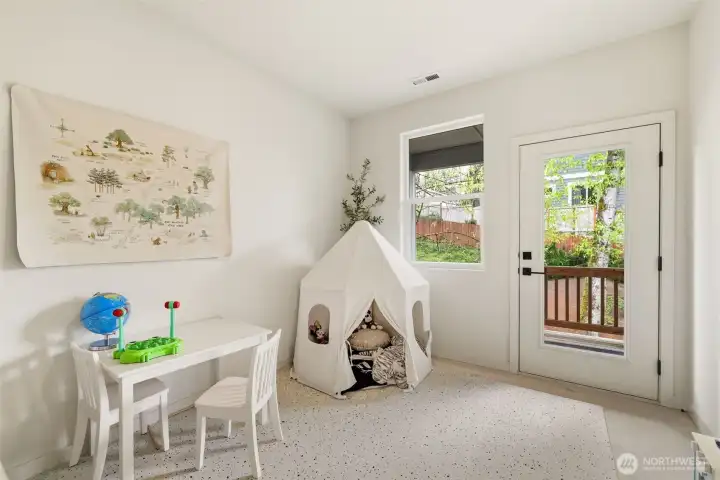 Main level bonus space for office or playroom.