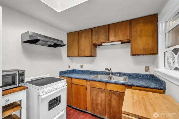 Snug but efficient kitchen.