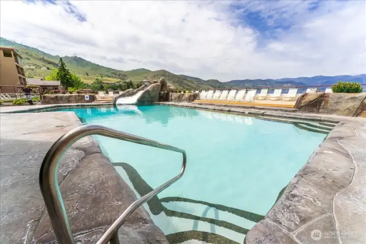 The lakefront pool and hot tub create a true resort atmosphere right outside your door.