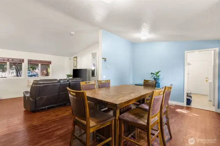 Dining room- table is shifted for island use but has a dedicated area